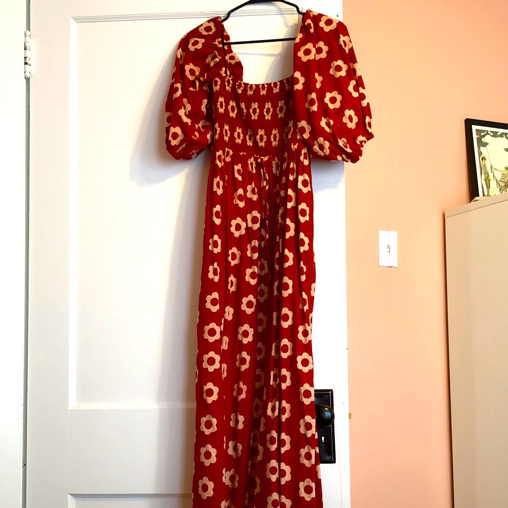 Christy Dawn Red and Cream Textured Dress